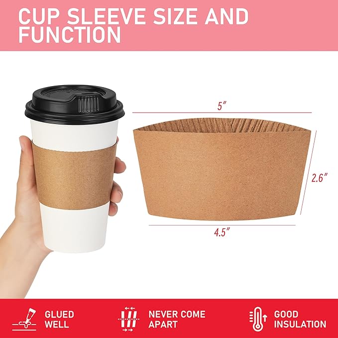 16 oz 50 Pack Coffee Cups with Lids and Sleeves, Hot Paper Coffee Cups with Lids - Image 7