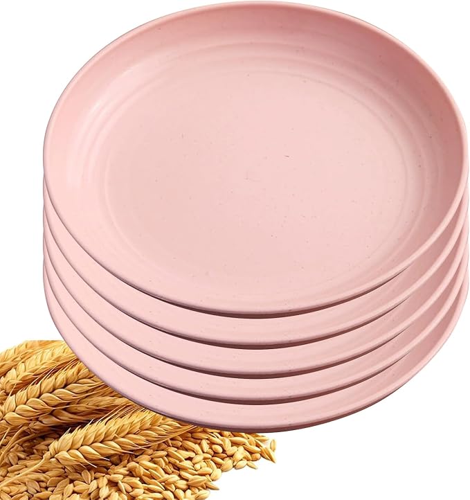 5Pcs Dinner Plates Wheats Straw Plates Set Unbreakable Reusable, Lightweight by Unknown