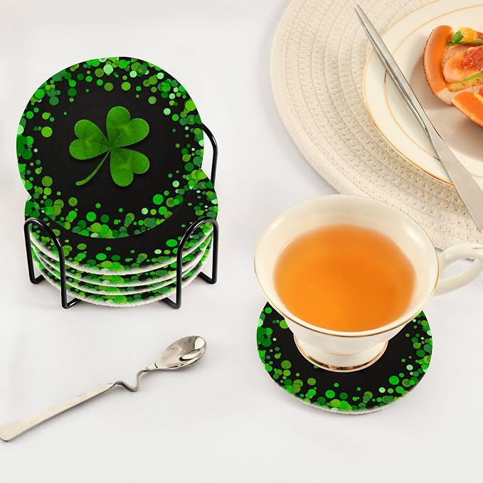 YETTASBIN St. Patrick's Day Shamrock 6 Pcs Drink Coasters - Image 5