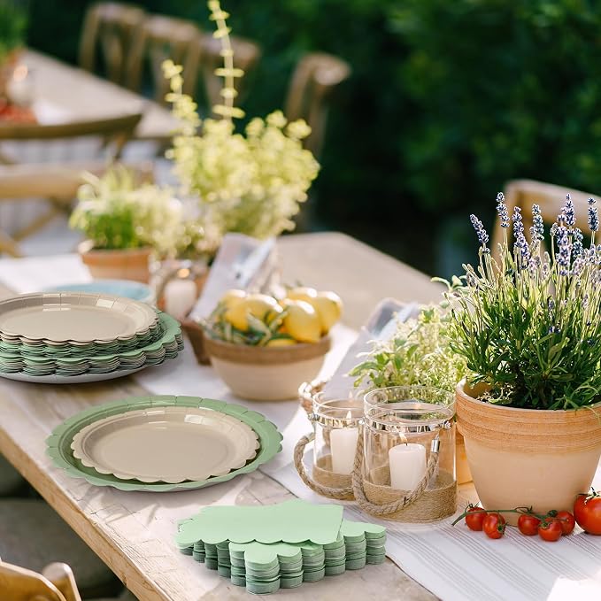 110pcs Sage Green Plates and Napkins Tableware Set Serve 25 Guests Includes - Image 6