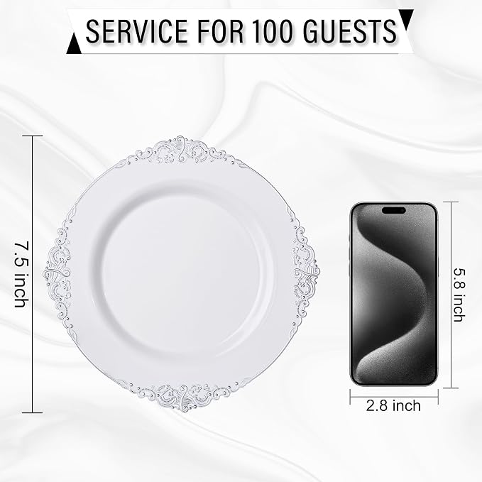 Nervure 100Pcs 7.5'' Silver Plastic Plates, Disposable Plates - Image 3