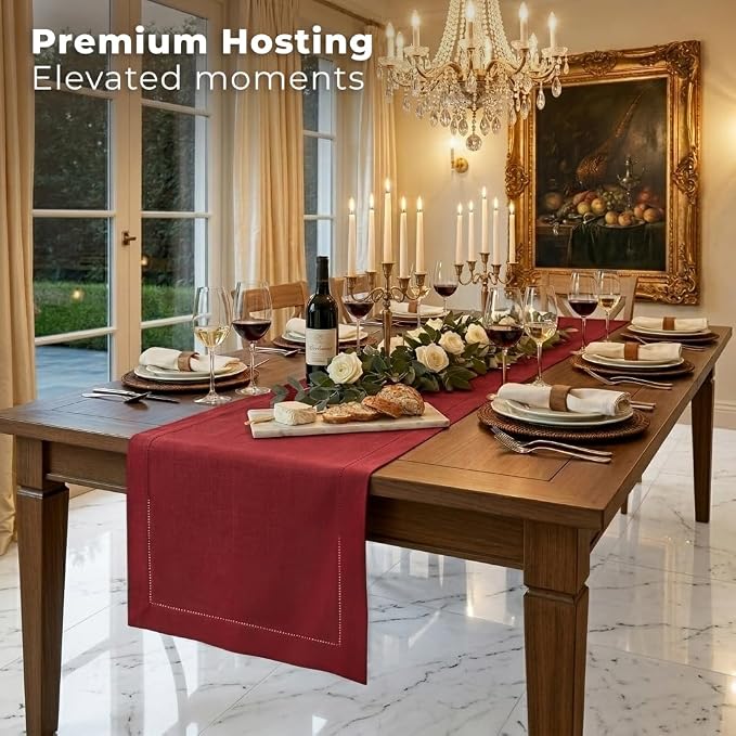 Signature Linen™ by D'Moksha Red Table Runner 120 Inches Long, 100% Pure Linen - Image 3