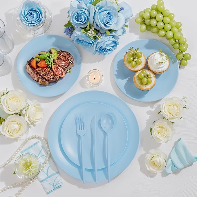 EI 150pcs Blue Plastic Plates Disposable Light Blue Baby Shower Plates Heavy - Image 4