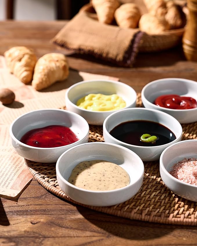 famiware Ceramic Soy Sauce Dish, 4oz Dipping Bowls Set of 6, Light Gray | - Image 2