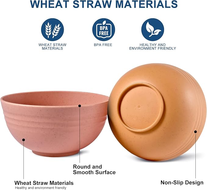 HOTEC BPA Free Unbreakable Wheat Straw Cereal Bowls - Image 3