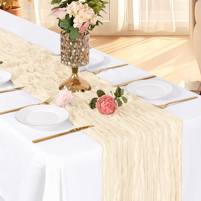 3 Pack Ivory Cheesecloth Table Runner, 17 x 108 Inch, Gauze Cheese Cloth Table - Image 3