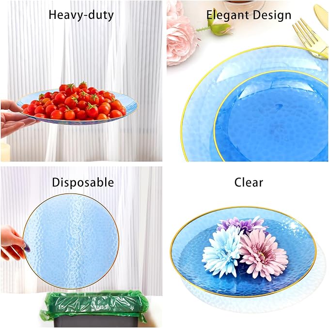 150 Pcs Blue Plastic Dinnerware Set, Disposable Plates - Image 5