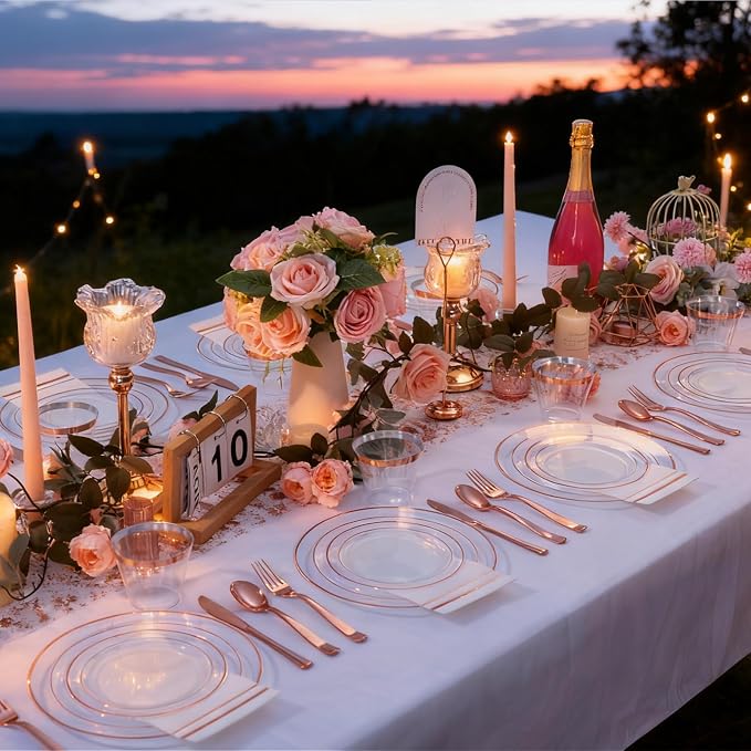 GATHER 350PCS Clear Rose Gold Plastic Plates - Image 6