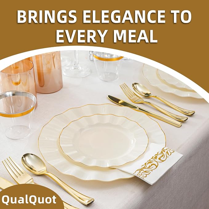 175PCS Ivory Plastic Dinnerware Set, Wavy Plates - Image 5
