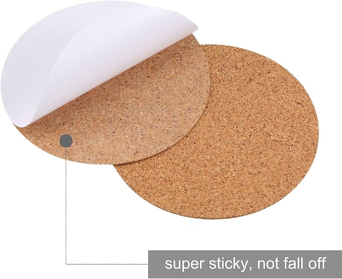 Hotop 60 Pieces 4 x 4 Self Adhesive Cork Coasters Round Circle Cork Mats | Non - Image 3