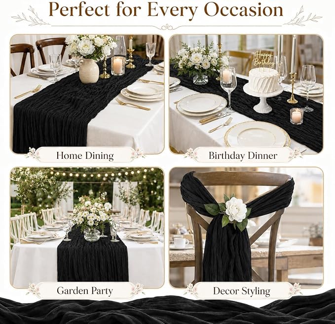 10 Pack Black Cheesecloth Table Runner 22 x 120 Inch Boho Gauze able Runner | - Image 6