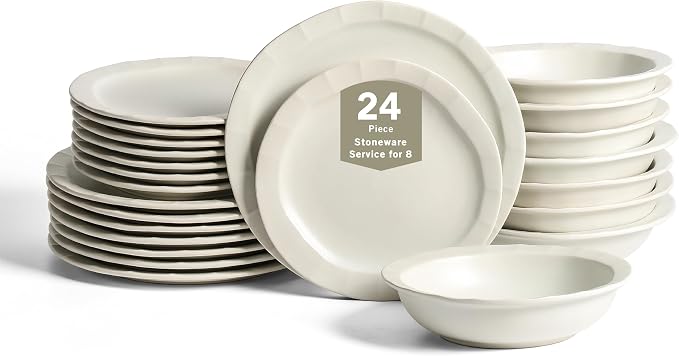 Stone Lain Oasis Stoneware 24 Piece Dinnerware Set, Home Kitchen Dish Set by Unknown