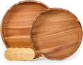 Round Wood Serving Trays Set of 2, Ottoman Tray Rustic Acacia Wooden Trays by DecentVrvege