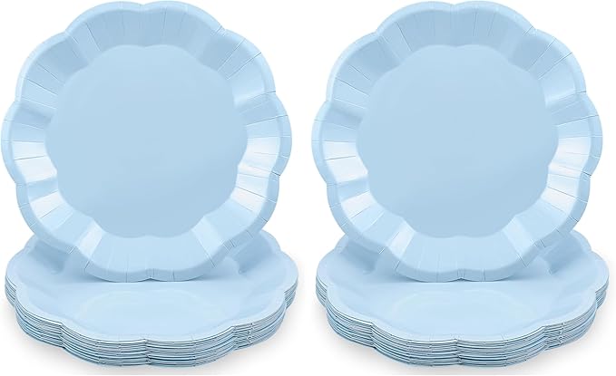 NatNarr 30 Pcs Light Blue Paper Plates 9 Inch Scalloped Plates Disposable by NatNarr