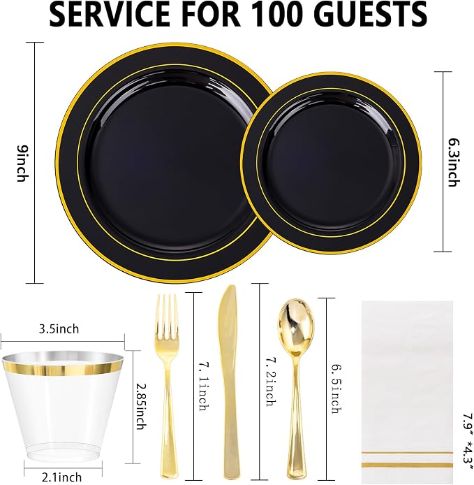 GATHER 700PCS Black Plastic Plates 100 Guest - Image 2