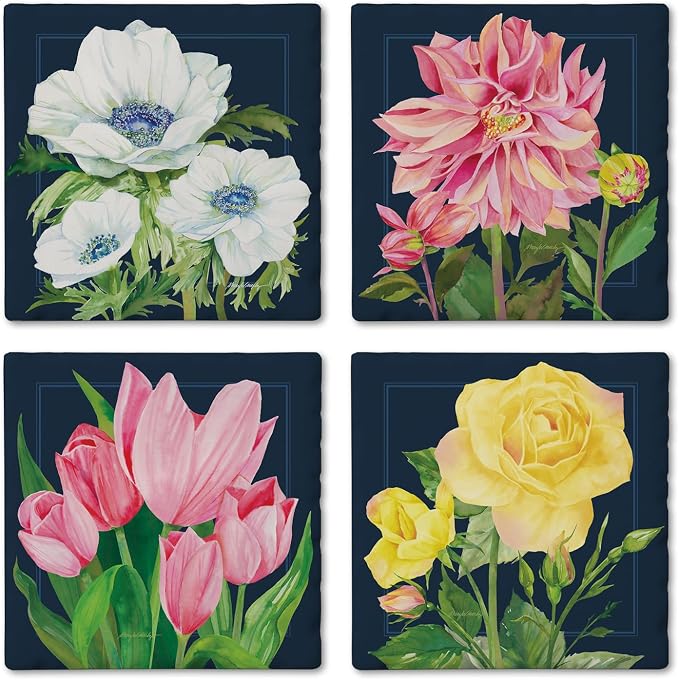 Thirstystone Garden Blooms 4 Pack Assorted Tumbled Tile Stone Coasters | 4" by CounterArt