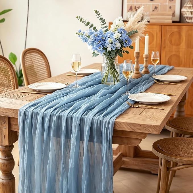 6Pcs Blue Table Runner, 10FT Dust Blue Cheesecloth Table Runners 35*120inch - Image 4