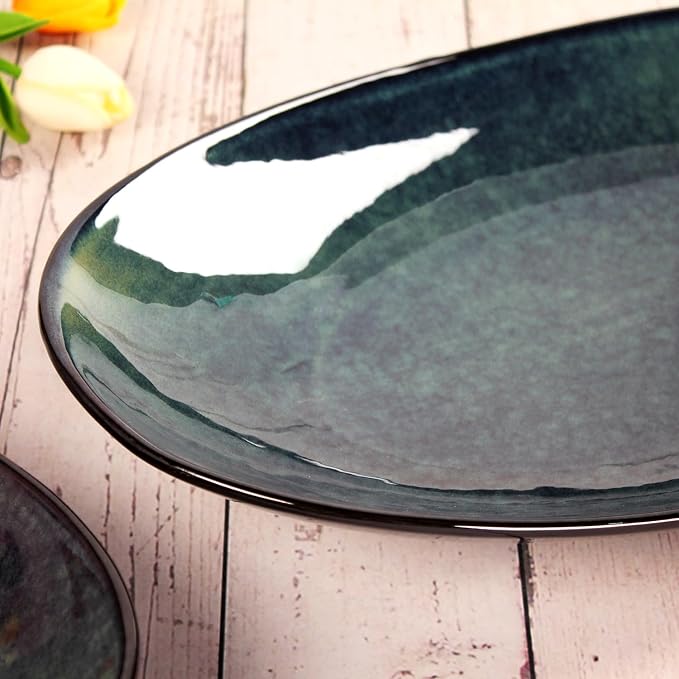 Ceramic Serving Platters Set of 2, 16 Inch Curved Oval Salad Plates - Image 6