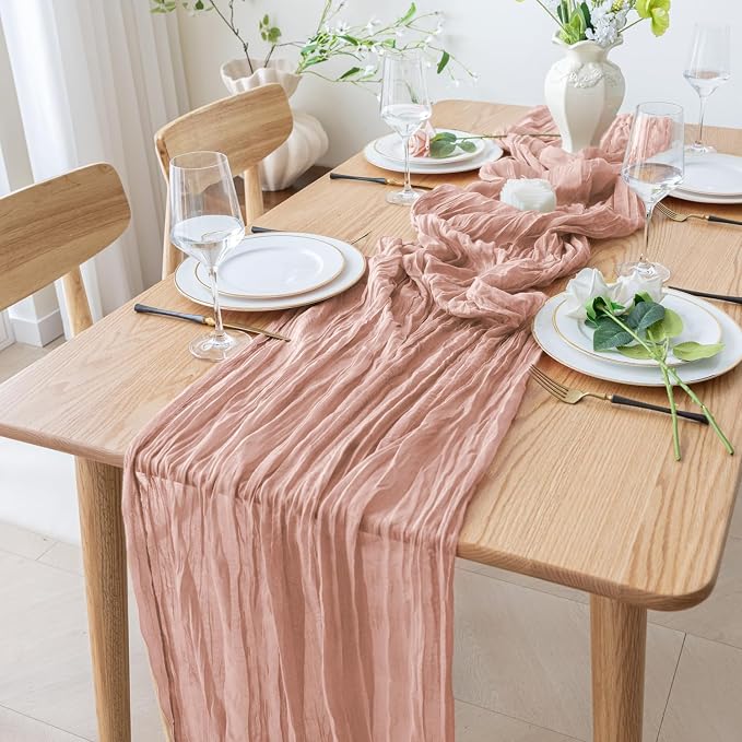 Cheesecloth Table Runner 10FT 3Pcs Dusty Pink Boho Gauze Sheer Runners | Cheese - Image 8