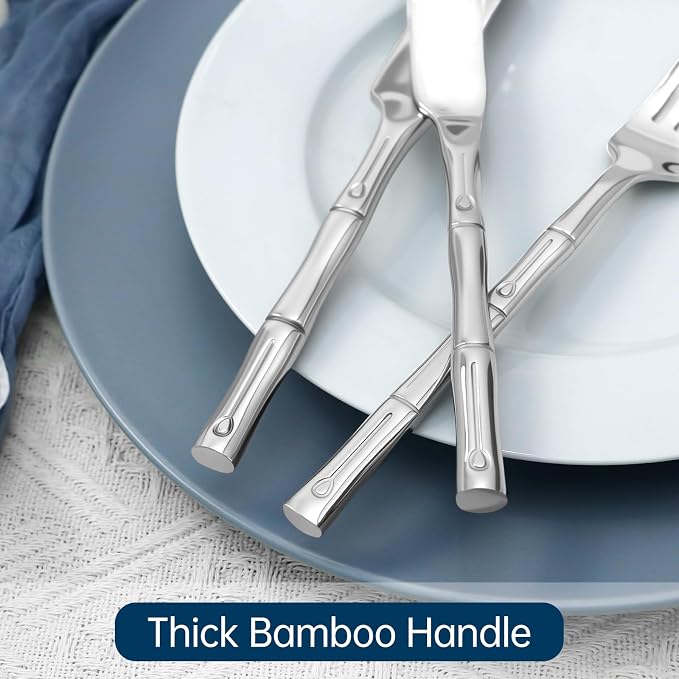 Silverware Set 20-Piece Bamboo Pattern Service - Image 3