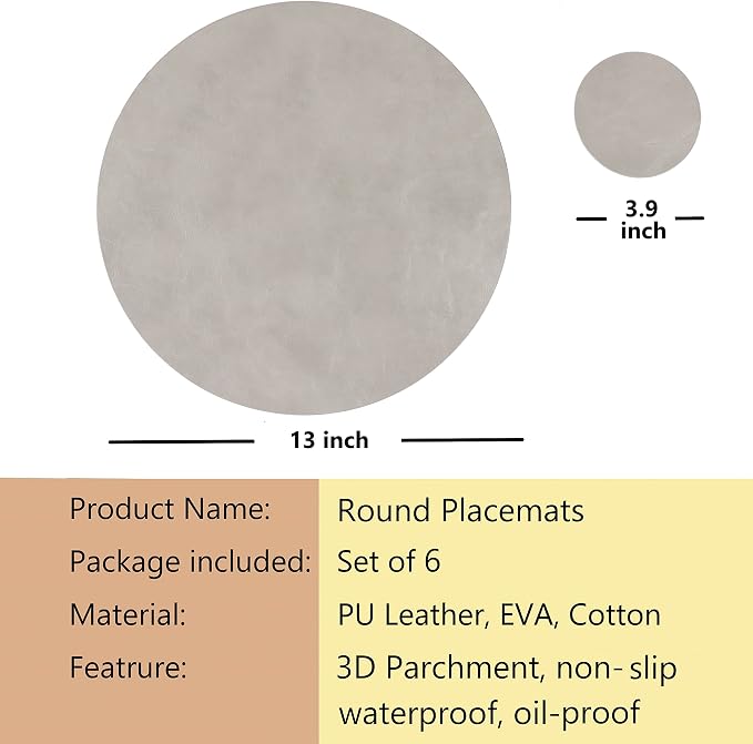 Set of 6 Faux Leather Round Placemats and Coasters, Coffee Mats Kitchen Table - Image 6