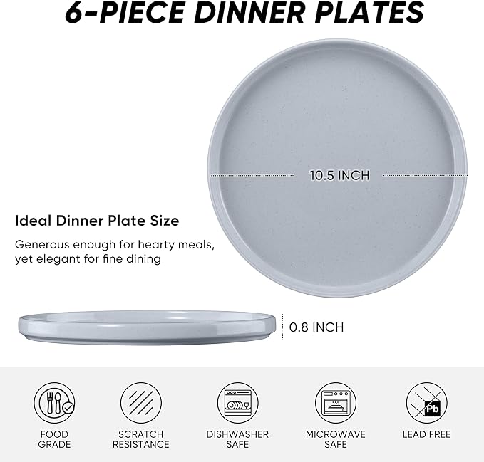 E-far Dinner Plates Set of 6, 10.5 Inch Stoneware Dinner Plate, Chip & Scratch - Image 2