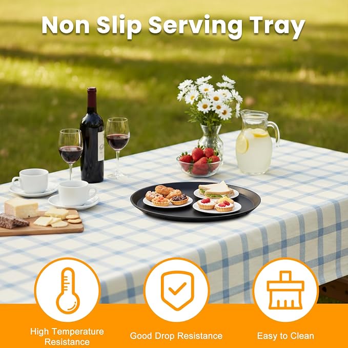 12 Pcs Black Restaurant Serving Trays Bulk Plastic Non Slip Surface Round Drink - Image 3