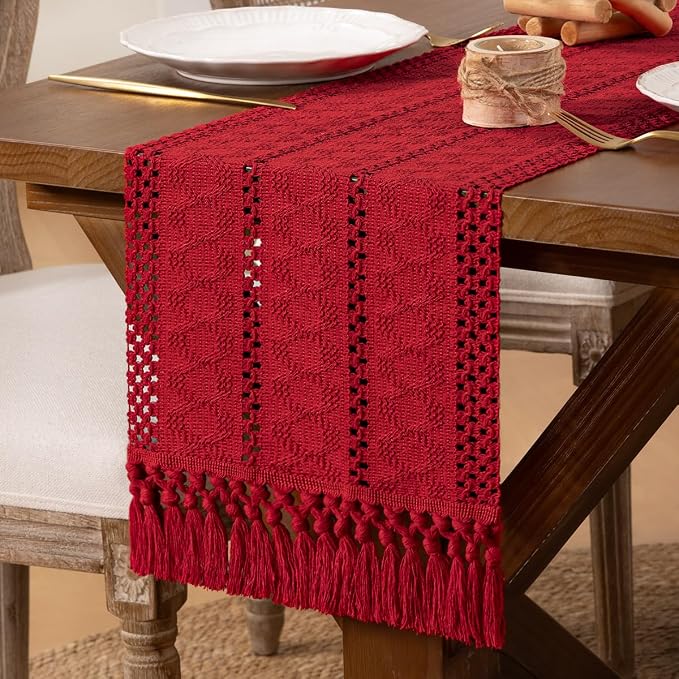 DeZerlor Boho Macrame Table Runner Spring Easter Farmhouse Woven Table Runner - Image 7