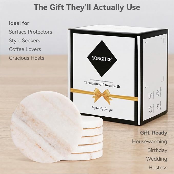 Cream White Marble Coasters Set of 6, Modern Neutral Drink Coaster - Image 6