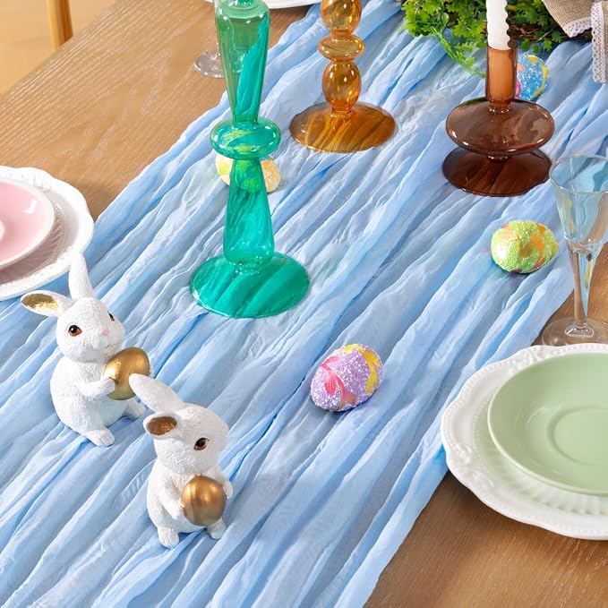 DeZerlor Baby Blue Cheesecloth Table Runners 12 Pack Summer Boho Runners | - Image 2