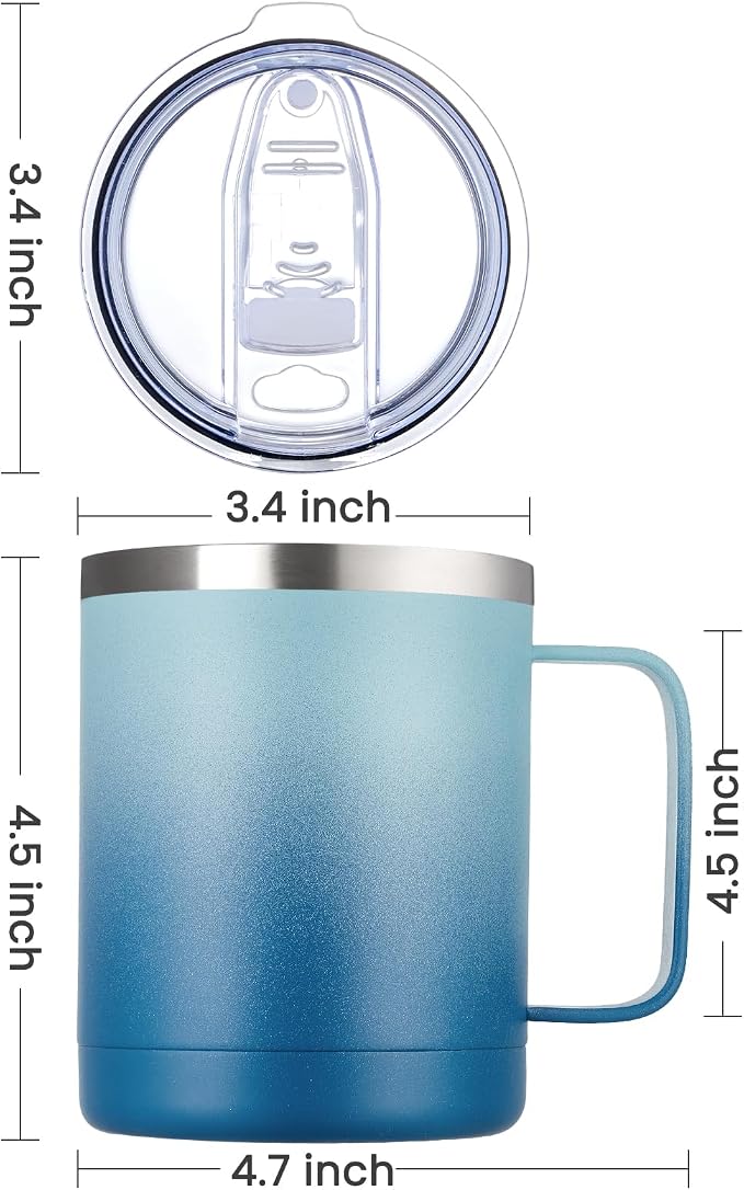 MEWAY 12oz Coffee Mug With Handle and Sliding Lid, Stainless Steel Travel - Image 4