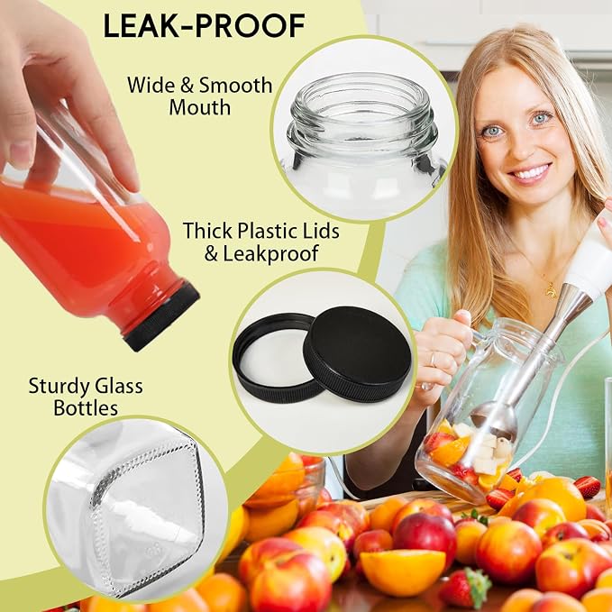12 oz Glass Juice Bottles with Lids 6-Pack - Image 3