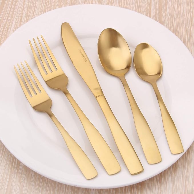 Matte Gold Silverware Set, Satin Finish 40-Piece Stainless Steel Flatware set - Image 5