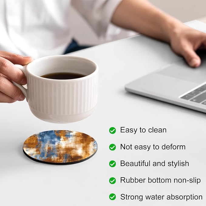 Blue Brown Coasters Set of 6, Absorbent Coasters - Image 4