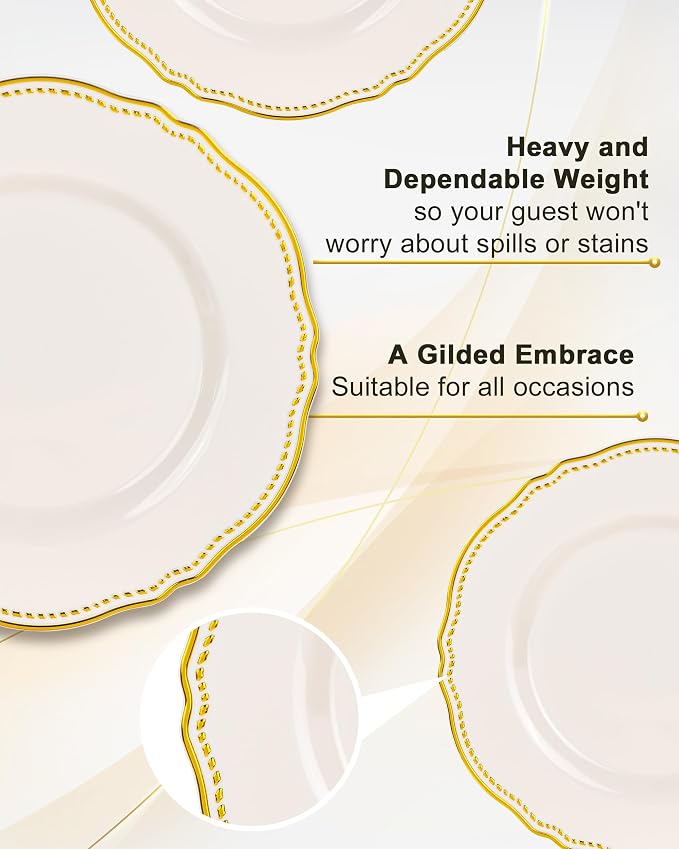 60 Pcs Ivory Gold Dessert Plates - Image 4