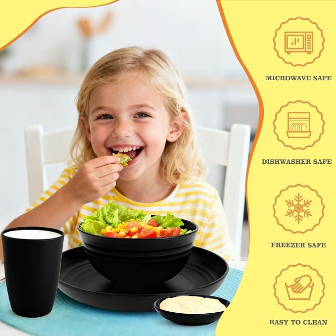 Wheat Straw Dinnerware Sets 16 PCS, Unbreakable Kids Plates and Bowls - Image 4