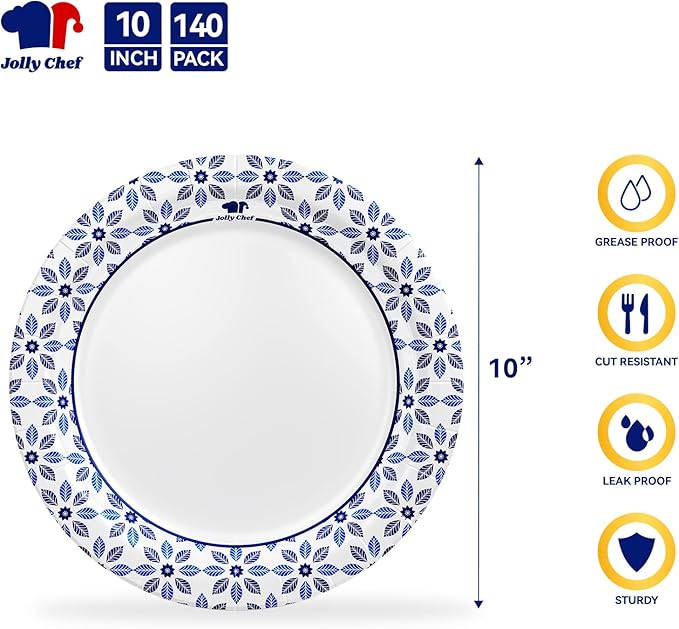 10 inch Disposable Paper Plates 140 Count, Soak Proof, Cut Proof, Heavy Duty - Image 2