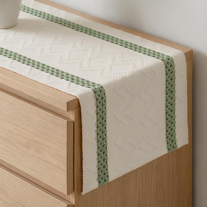 Artoid Mode Sage Green Stripe Woven Rustic Table Runner 12x72 Inch | Holiday by ArtoidMode