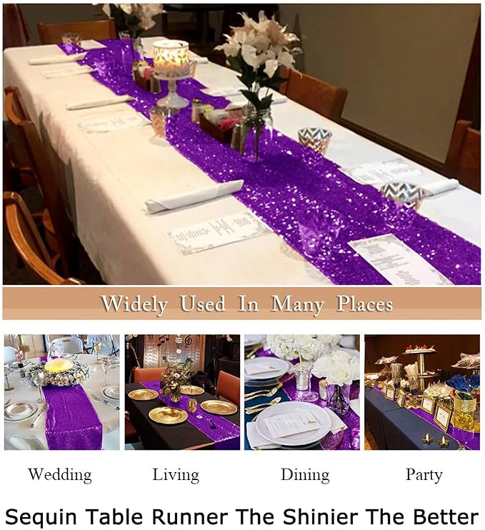 ShiDianYi Sequin Table Runners 10PCs 12x72 Purple Glitter Table Cover - Image 6
