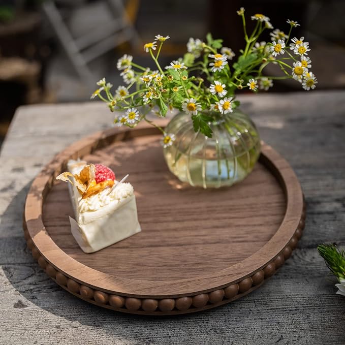 HPC DEC R OUR HAPPY PLACE 12in Round Wood Beaded Tray - Image 4