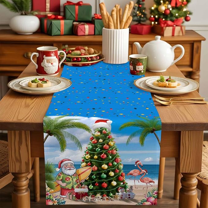 Coastal Christmas Table Runner 36 Inches Long, Xmas Tree Santa Beach Table - Image 5
