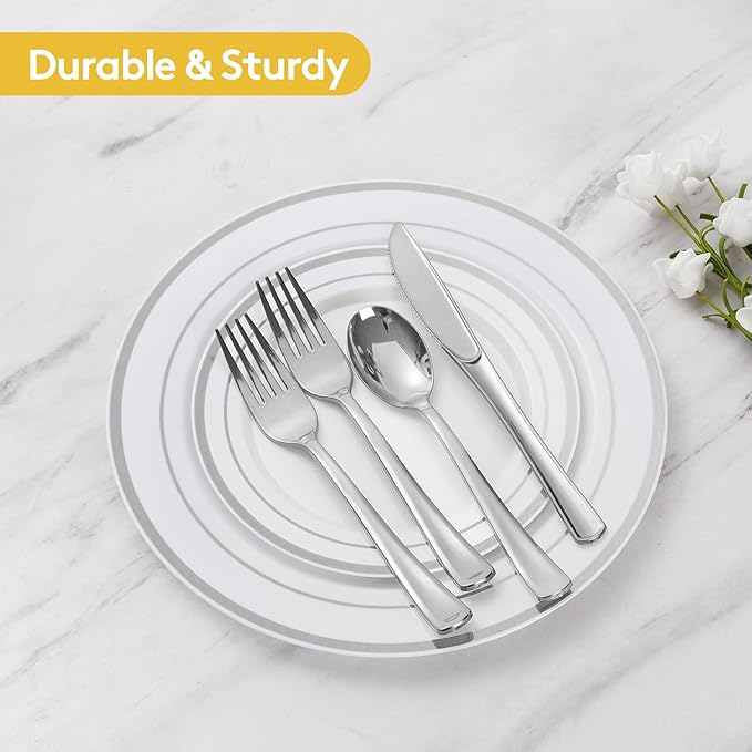 300 Pieces Silver Disposable Dinnerware Set - Image 6