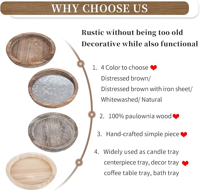 Hanobe Round Wood Decorative Tray: Rustic Wooden Tray - Image 6