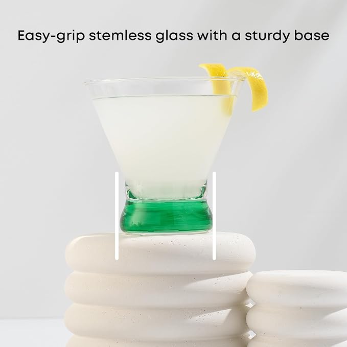 JoyJolt Hue 7.5oz Martini Glasses, Cocktail Glassware Set of 6, Colored Glass - Image 6