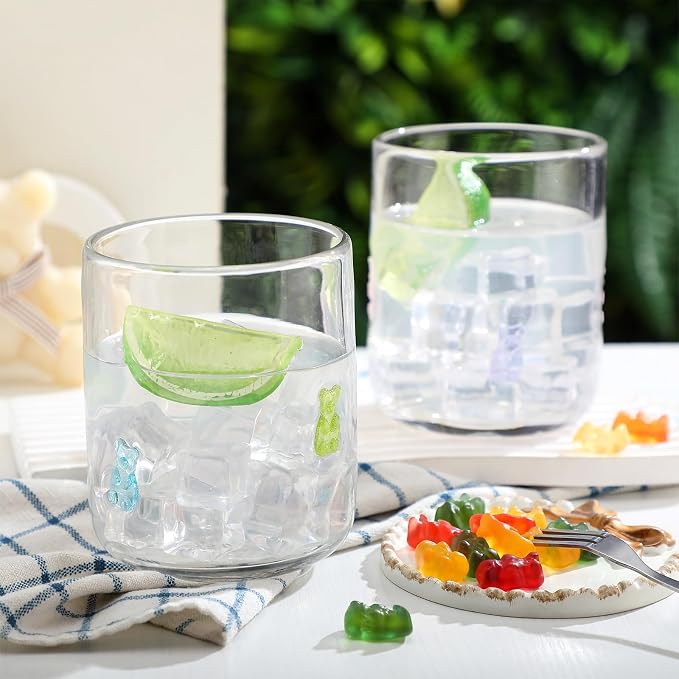 SiliFine 2 Pcs Bear Icon Juice Glasses - 14oz Candy Bear Stemless Wine Drinking - Image 7