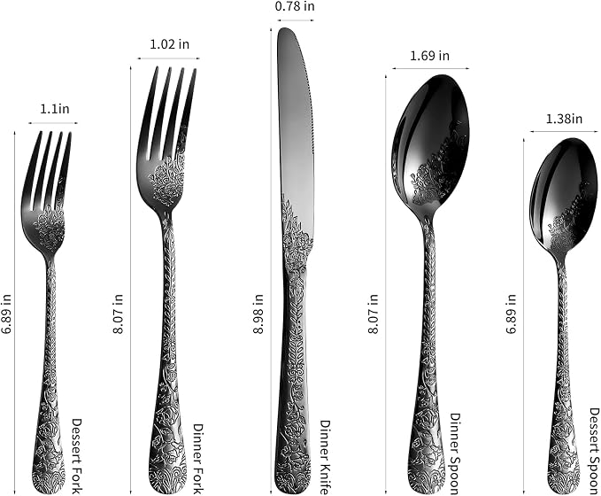 40 Pcs Black Silverware Set for 8, Food Grade Stainless Steel Flatware Set - Image 3