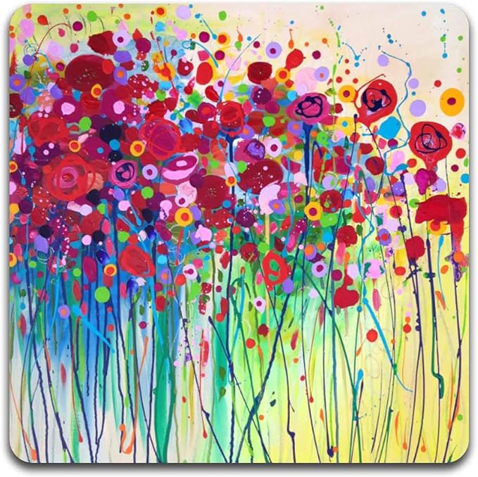 Colorful Watercolor Flowers Square Coaster Set of 4-Made of Recycled Rubber - Image 3
