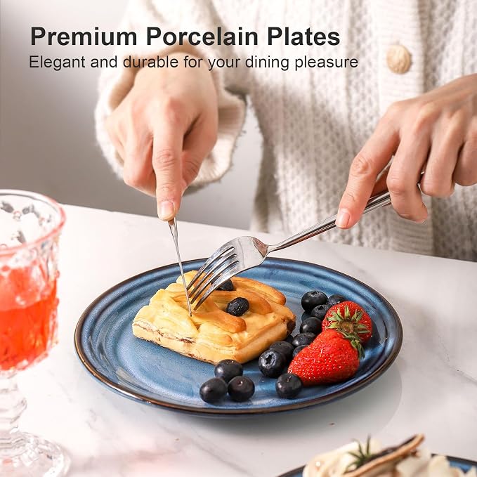 HASENSE Dessert Plates Set of 4, 8 Inch Porcelain Salad Dinner Plates Set - Image 5