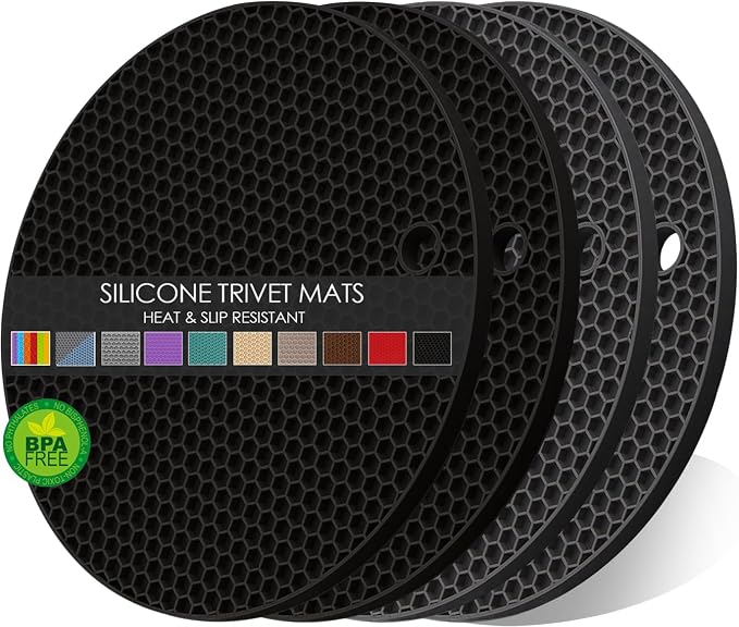 4 Pack Silicone Trivets for Hot Pots and Pans, Pot Holders Hot Pads, Non-Slip & by QPIXDIGITAL