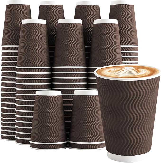 Clawsoff 100 Pack 12 oz Disposable Paper Coffee Cups Insulated Brown | by BuyNow